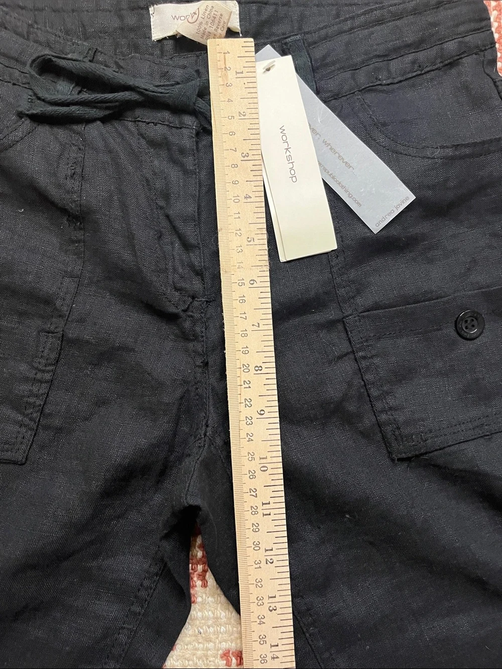 NWT Workshop by Andrea Jovine Linen Utility Cargo Pants Size 4 Black - Picture 3 of 7